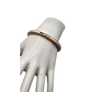 J Crew Cream Enamel Gold Cuff Bracelet Rhinestone Baguette Minimalist 6.5 7